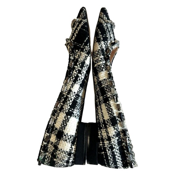 Zara Tweed Beaded Jeweled Fabric Black White Pointed Toe Flat Shoes EU38 - Picture 7 of 12
